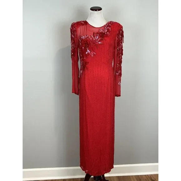 open lace back dress Sheath One Shoulder Red Sequins Long Prom Dress with Silt